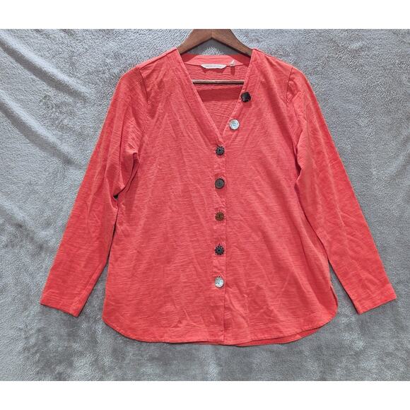 Soft Surroundings Womens Coral Delia Button Up Blouse Size Small Oversized Boho - Picture 1 of 9